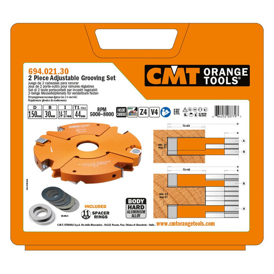 CMT ORANGE TOOLS 694.021.30 - Two-piece cutter head set for adjustable grooves HM D=150