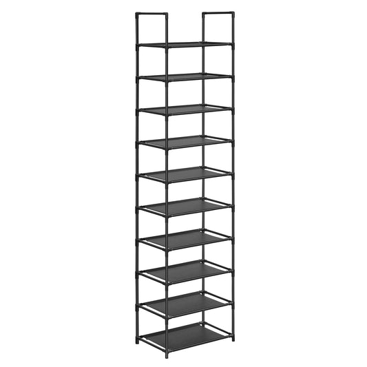 SONGMICS Shoe Rack, 10 Tiers, Shoe Shelf, Shoe Storage, Narrow, 28 x 45 x 173 cm, Metal Frame, Shelves with Non-Woven Fabric, for Entryway, Bedroom, Black LSH010B02