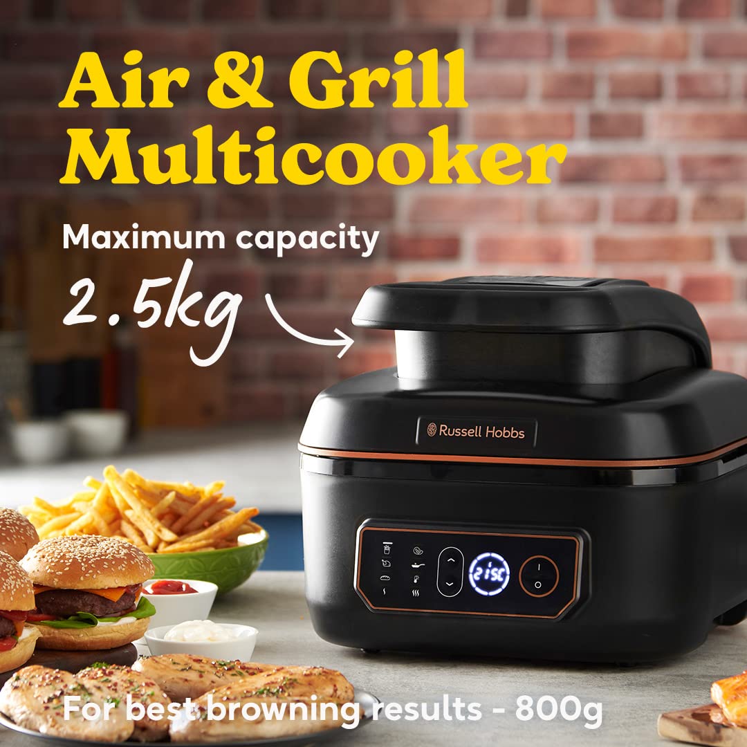 Russell Hobbs XL 5.5L Hot Air Fryer [Air Fryer/Grill/Multicooker] Rapid Air (dishwasher safe, top & bottom heating, no shaking, slow cooking, baking, frozen pizza Ø 30cm) SatisFry 26520-56