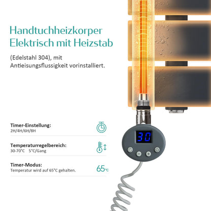 EMKE electric towel warmer radiator 762x400 mm, electric towel rail with thermostat, electric towel warmer with heating element in anthracite 400W.