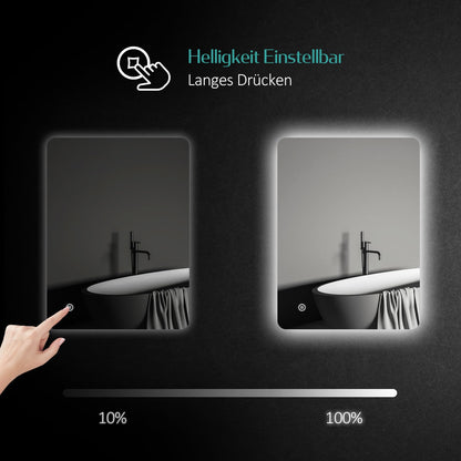 EMKE bathroom mirror with lighting 80x60cm with touch, anti-fog, adjustable brightness, memory function, cool white 6500K energy-saving bathroom mirror with lighting