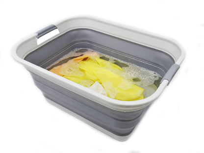 SAMMART 42L Collapsible Plastic Laundry Basket - foldable Pop-Up Storage Container/Organizer - portable Wash Bin - space-saving Laundry Hamper (Gray, 1)