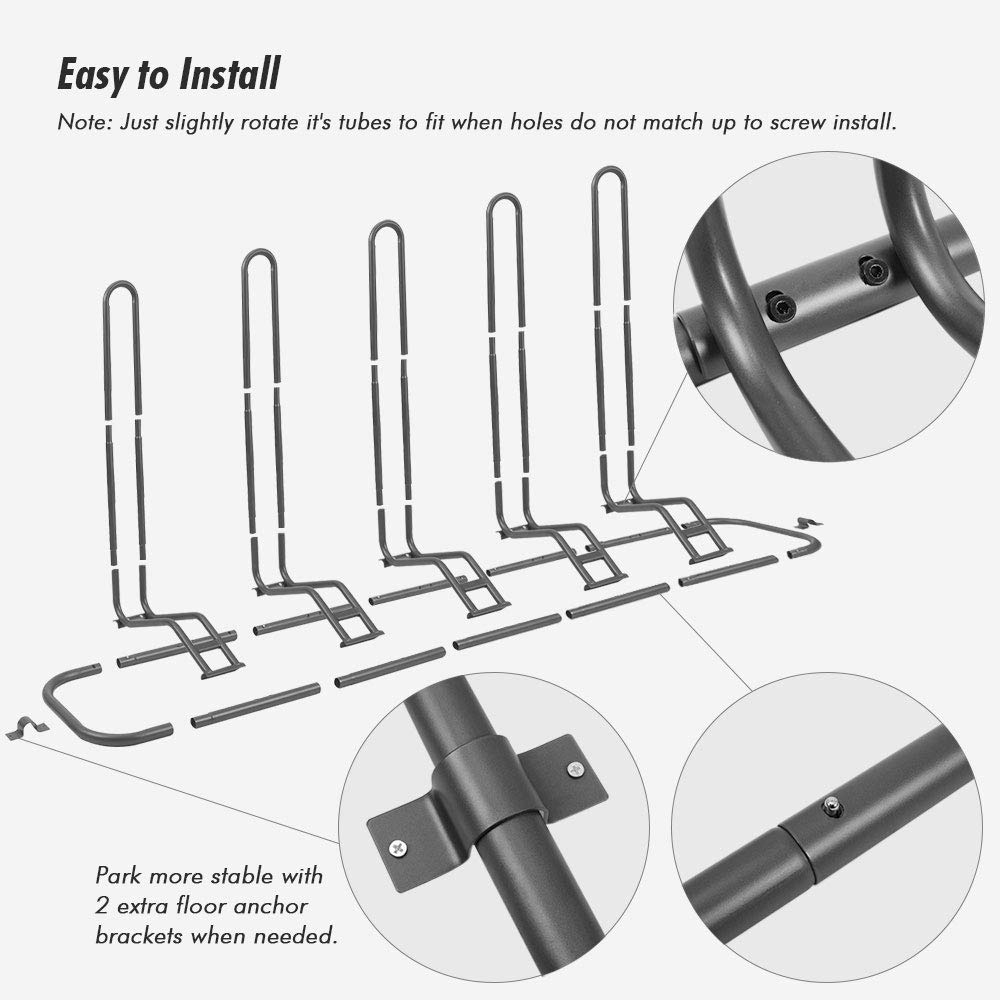 Bike stand floor for 5 bikes - Adjustable dual-use bike rack indoor & outdoor - Dual bike stand for adults & kids - Ideal for mountain bikes & road bikes.