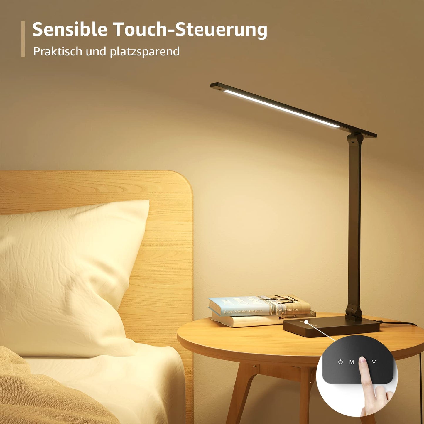 Lestro LED desk lamp 15W, dimmable table light 655LM with 3 color modes & 5 brightness levels, USB port, eye protection reading lamp for office, study, bedside table & reading, Black