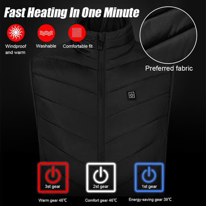 EBKCQ Heated Vest for Men Women, USB Rechargeable Heated Jacket with 3 Levels of Temperature and 9 Heating Areas, Waterproof Electric Heating Vest (L)