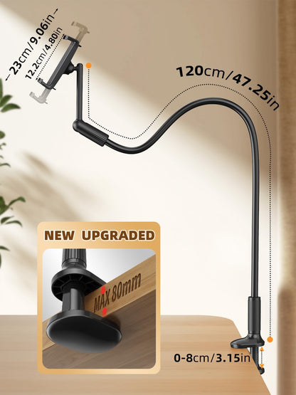 SAIJI 120CM Upgraded Gooseneck Tablet Holder, One-Hand Adjustable iPad Holder for Bed, Kindle Holder for Bedtime Reading, Compatible with iPad iPhone, Fire, All Devices from 4.7-13"