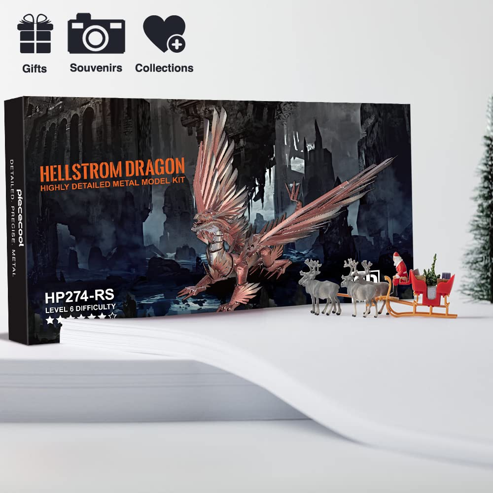 Piececool 3D Puzzle Metal Model Dark Dragon, 3D Metal Puzzle for 340 Stainless Steel, Full Metal, 1:1 Restore Collection, Birthday Gift, Adult Model Building Kit, 203 Pieces