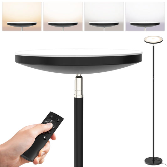Anten 30W Dimmable Black LED Floor Lamp, 3330lm LED Floor Lamp with Remote Control & Touch Control, Floor Lamp for Living Room with 4 Color Temperatures, 1H Timer, Modern Floor Lamp for Bedroom, Office