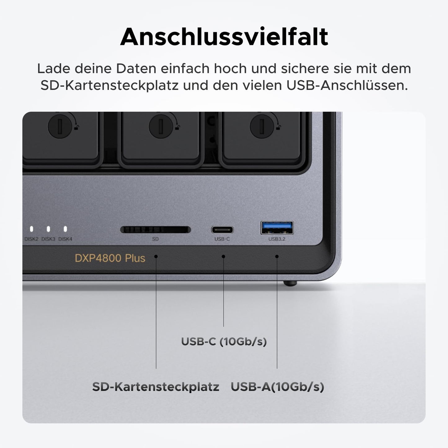 UGREEN NASync DXP4800 Plus 4-Bay Desktop NAS, Intel Pentium Gold 8505 5-Core CPU, 8GB DDR5 RAM, 128G SSD, 1 * 10GbE, 1 * 2.5GbE, 2*M.2 NVMe slots, 4K HDMI, Network Attached Storage (Diskless)