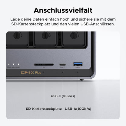 UGREEN NASync DXP4800 Plus 4-Bay Desktop NAS, Intel Pentium Gold 8505 5-Core CPU, 8GB DDR5 RAM, 128G SSD, 1 * 10GbE, 1 * 2.5GbE, 2*M.2 NVMe slots, 4K HDMI, Network Attached Storage (Diskless)