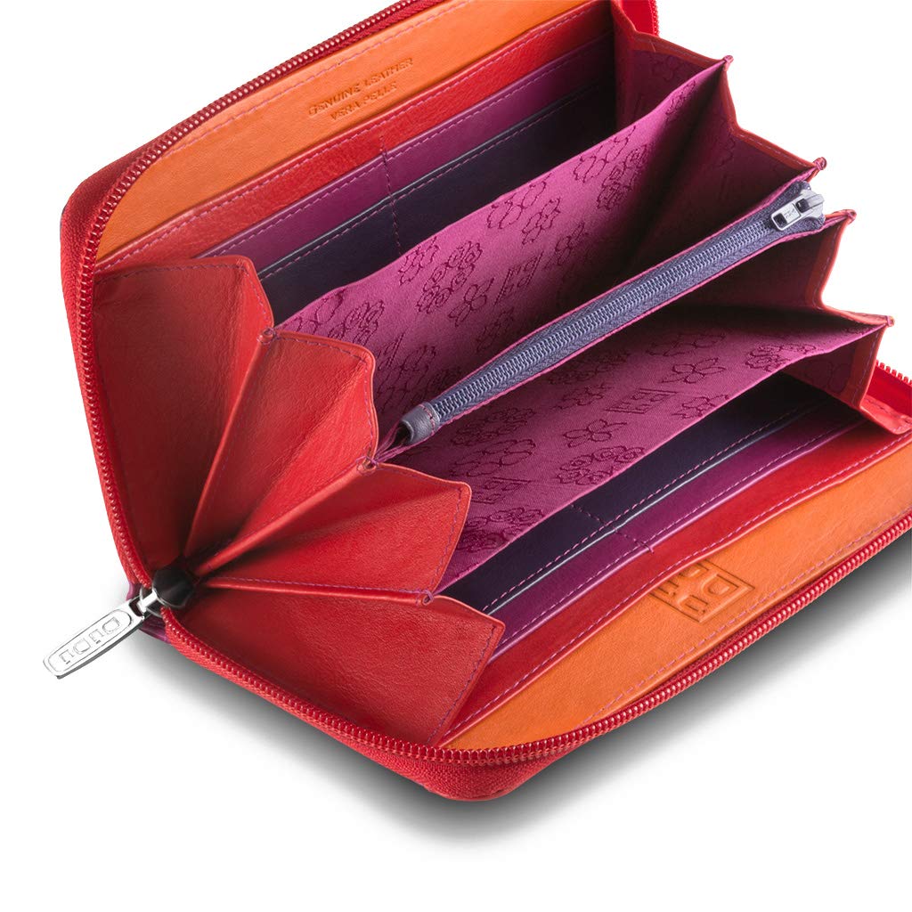 DUDU Large Colorful Women's Wallet in genuine Leather with all-around zipper Fuchsia