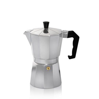 KRÜGER aluminum espresso maker with silicone seal for 1 cup - fast and easy espresso preparation - safety valve prevents overflowing - convenient handle (silver)