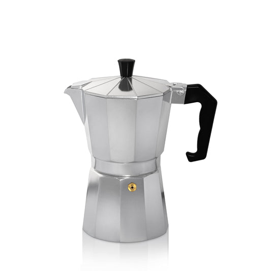 KRÜGER aluminum espresso maker with silicone seal for 1 cup - fast and easy espresso preparation - safety valve prevents overflowing - convenient handle (silver)