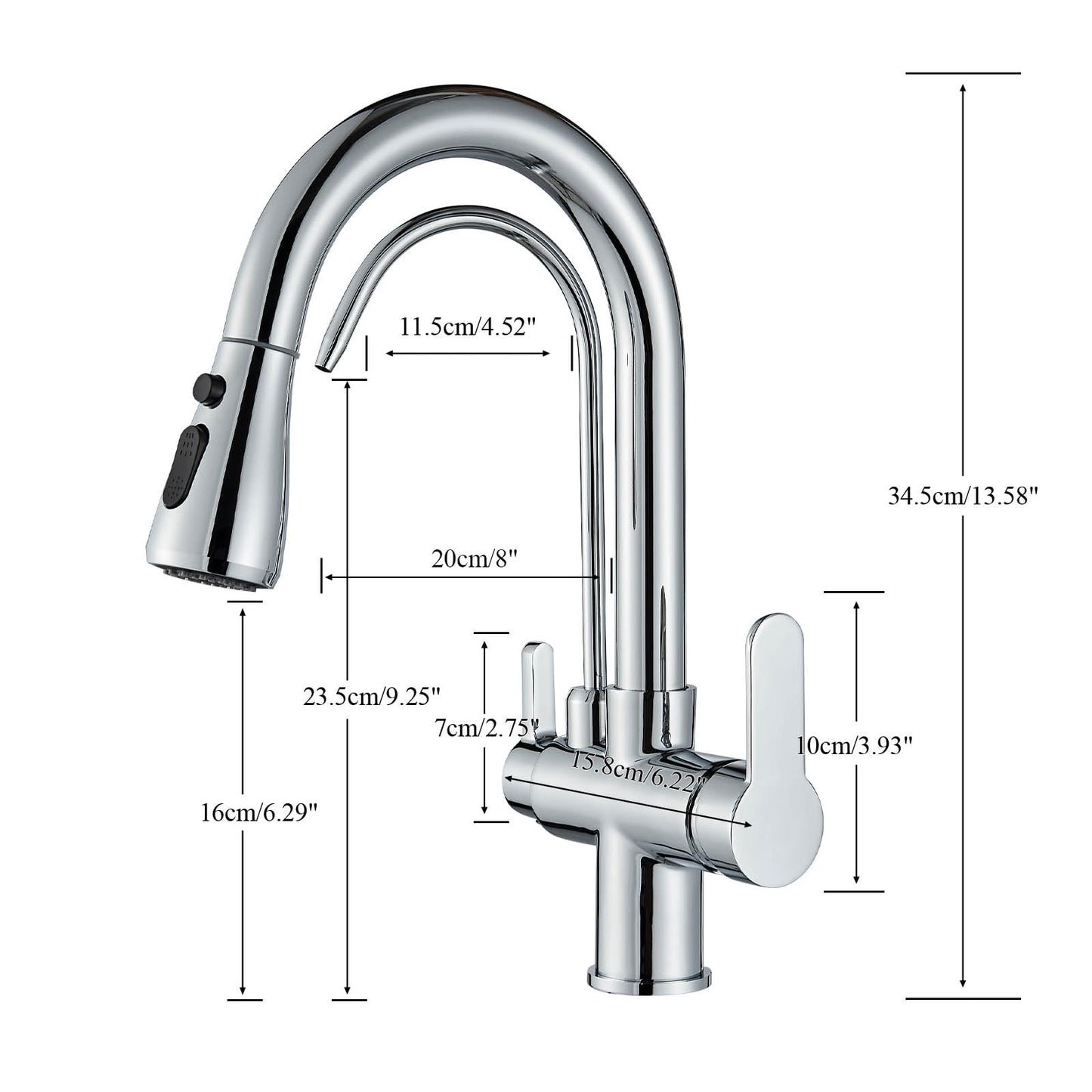 Onyzpily Kitchen Faucet Chrome High Pressure Kitchen Faucet with Pull-Out Sprayer, Pure Water Mixer Tap Sink Faucet 360° Swivel 2 Spray Functions High Arc Stainless Steel