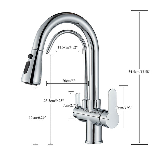 Onyzpily Kitchen Faucet Chrome High Pressure Kitchen Faucet with Pull-Out Sprayer, Pure Water Mixer Tap Sink Faucet 360° Swivel 2 Spray Functions High Arc Stainless Steel
