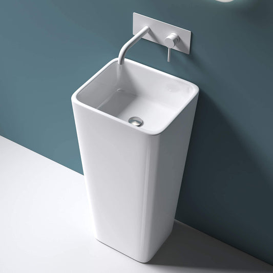 Mai & Mai design free-standing pedestal sink Col31 White, made of mineral cast, washbasin, dimensions: 40x35x82cm