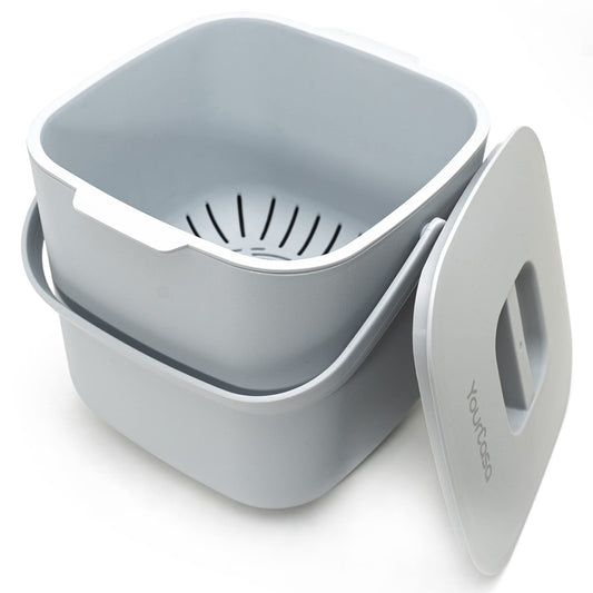 YourCasa kitchen compost bin - 4L - for everyday organic waste - dishwasher safe - odor-proof - sieve - small bio bin with lid organic waste container bio bin (4L Gray)