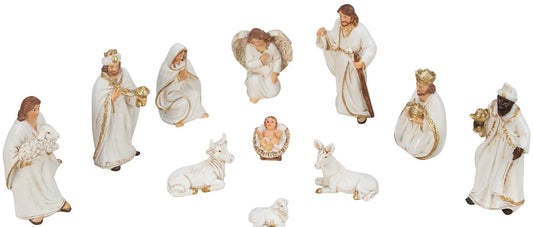 Gift Barn Nativity Figures 11-piece Set White Gold 2-9cm Manger Nativity Decoration Christmas Decoration Decor