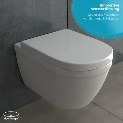 Alpenberger Shower WC | Toilet with intimate shower | Wall-mounted toilet with bidet function | Rimless wall-hung toilet with nano coating | Toilet seat with soft-close function | Compatible with Geberit