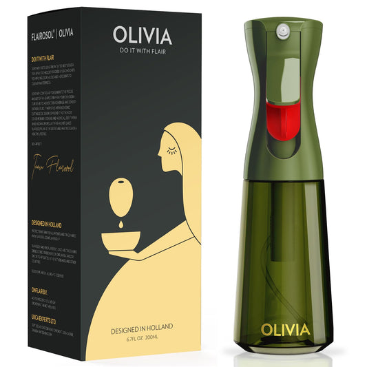 FLAIROSOL OLIVIA 200ml glass oil sprayer - Continuous oil spraying technology with portion control - Versatile oil mister for cooking, salads, grilling, baking, and more scenarios (Green)
