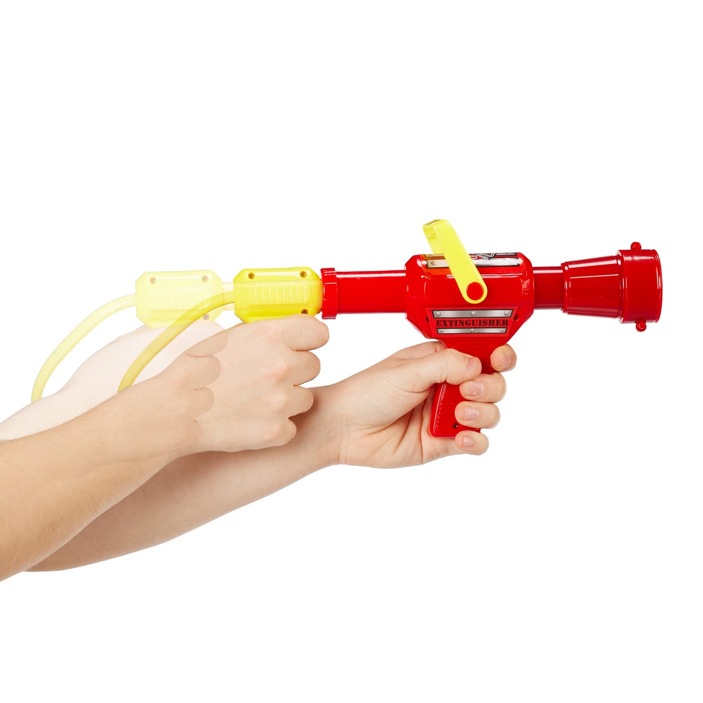 Relaxdays 10 x Firefighter Water Pistol, 2.5 l Water Tank, 5 m Range, 2 Spray Functions, Firefighting Backpack for Kids, Red-Yellow