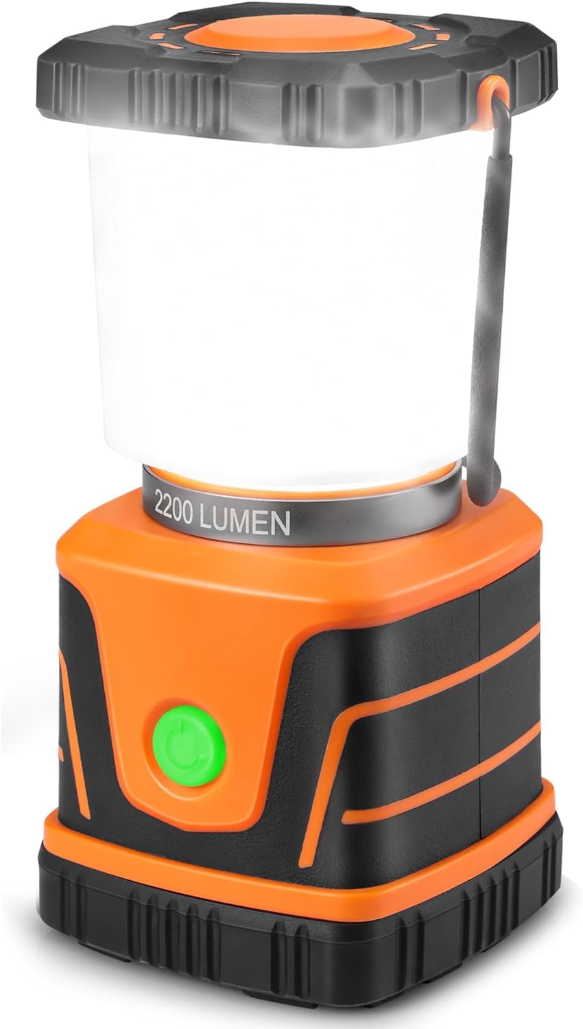FLOWood super bright rechargeable camping lantern, 2200 lumens 6000mAh battery LED camping lantern, IP54 camping lights, 4 light modes dimmable, camping light tent lamp for hiking emergency equipment power outage