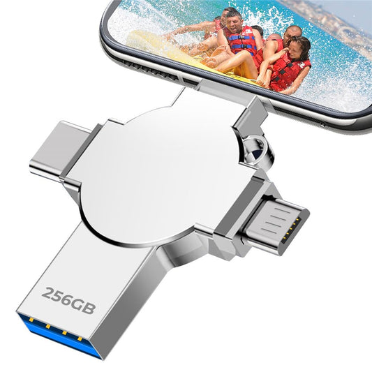 Tioreint USB Flash Drive 256GB USB 3.0 Memory Stick 4 in 1 Metal Photo Stick USB Drive Mobile External Storage for Smartphone Computer Laptop OTG Android PC Pad