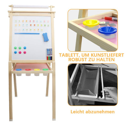 Dripex Kids Art Easel with Paper Roll Double-Sided Board and Magnetic Board for Children Painting Upgrade Whiteboard Chalkboard (Wood Color)