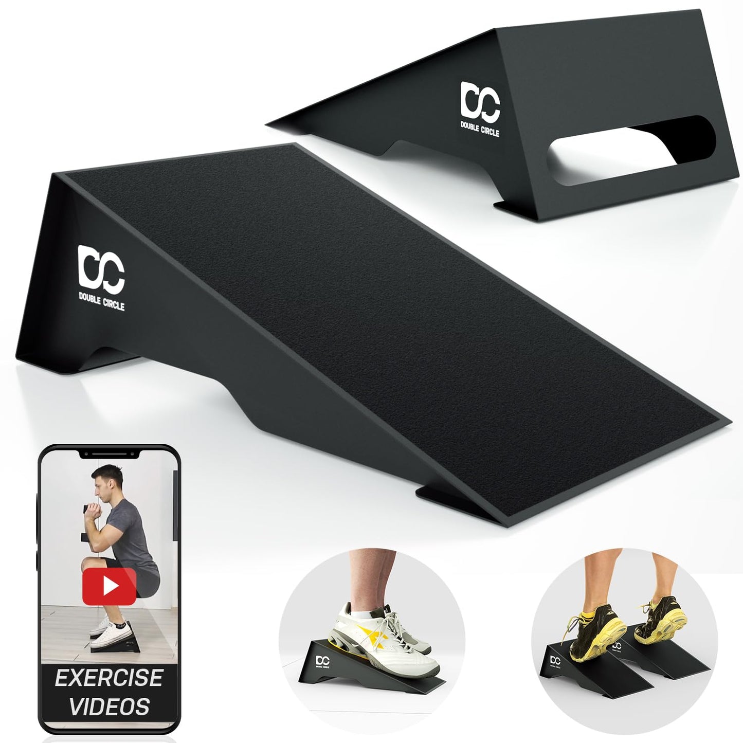 Double Circle Squat Wedge - Professional squat ramp for weightlifting and fitness, squat ramp for elevated heel squats and calf raises (20 Degree Non-Slip)