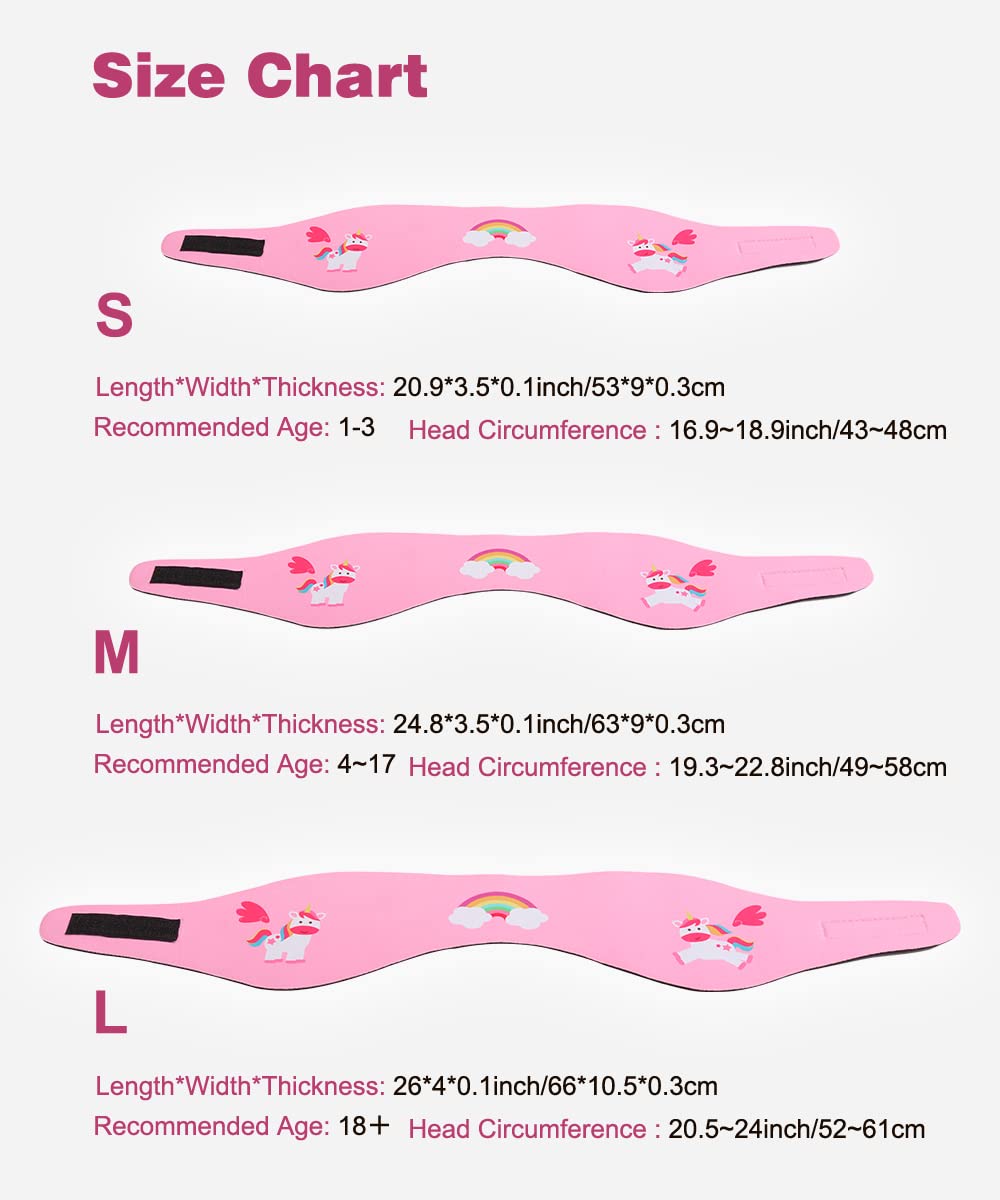 MoKo Swimming Headband, 2 Pack Neoprene Swimband Earband Waterproof Headband Hairband with High Elasticity Ear Protection Band for Kids Ages 3-9, M Size - Pink Unicorn & Pink Mermaid
