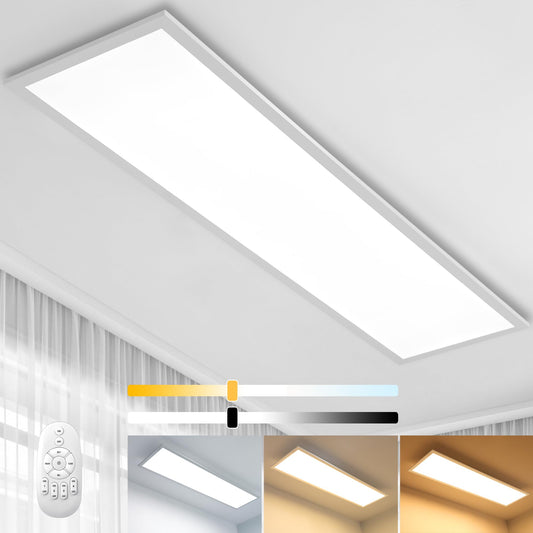 Dimmable LED ceiling light panel 100x25 cm with remote control, 28W rectangular ceiling panel with strong brightness light, 2700K - 6500K warm white cool white daylight ceiling lamp for office workshop living room