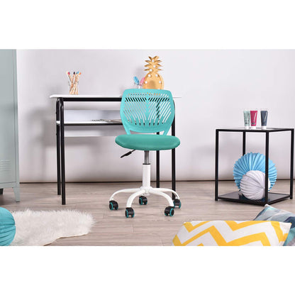 LeMonde office chair, adjustable height computer chair, fabric seat swivel chair armless for study, Aqua.