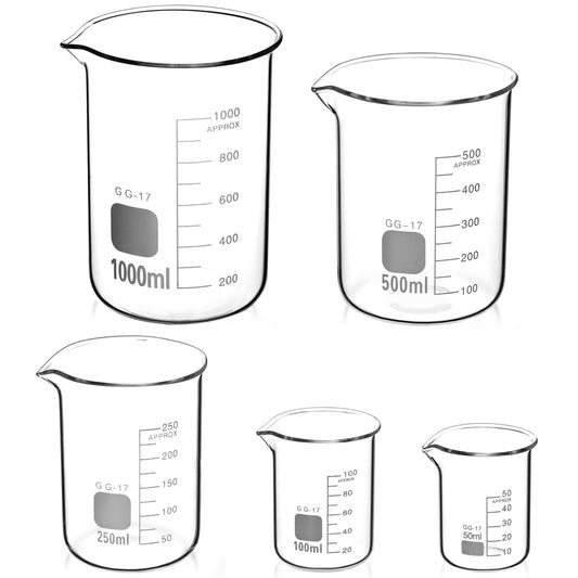 QWORK® Glass Beaker Set 50ml 100ml 250ml 500ml 1000ml, 5 Pcs Graduated Measuring Cups for Lab Kitchen