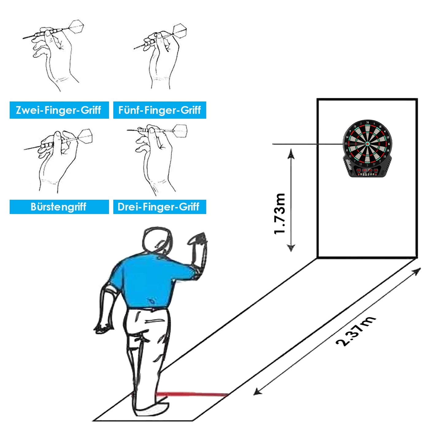 Electronic dartboard, E-Dart board with 4 LCD displays and charging adapter. Suitable for 6 darts and 24 dart heads. 27 games with 243 game options. Professional electronic dart game.