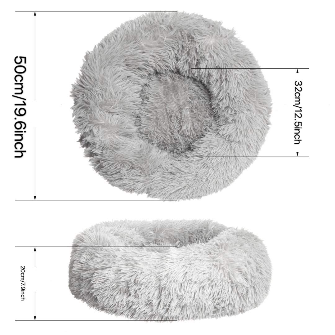 Wuudi bed for cat, dog cushion fluffy cat bed set with blanket, round cat bed plush dog bed 2 pieces soft warm pet bed + pet blanket for cats and small (light gray)