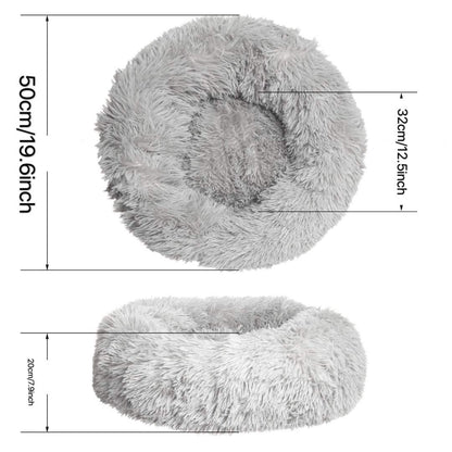 Wuudi bed for cat, dog cushion fluffy cat bed set with blanket, round cat bed plush dog bed 2 pieces soft warm pet bed + pet blanket for cats and small (light gray)