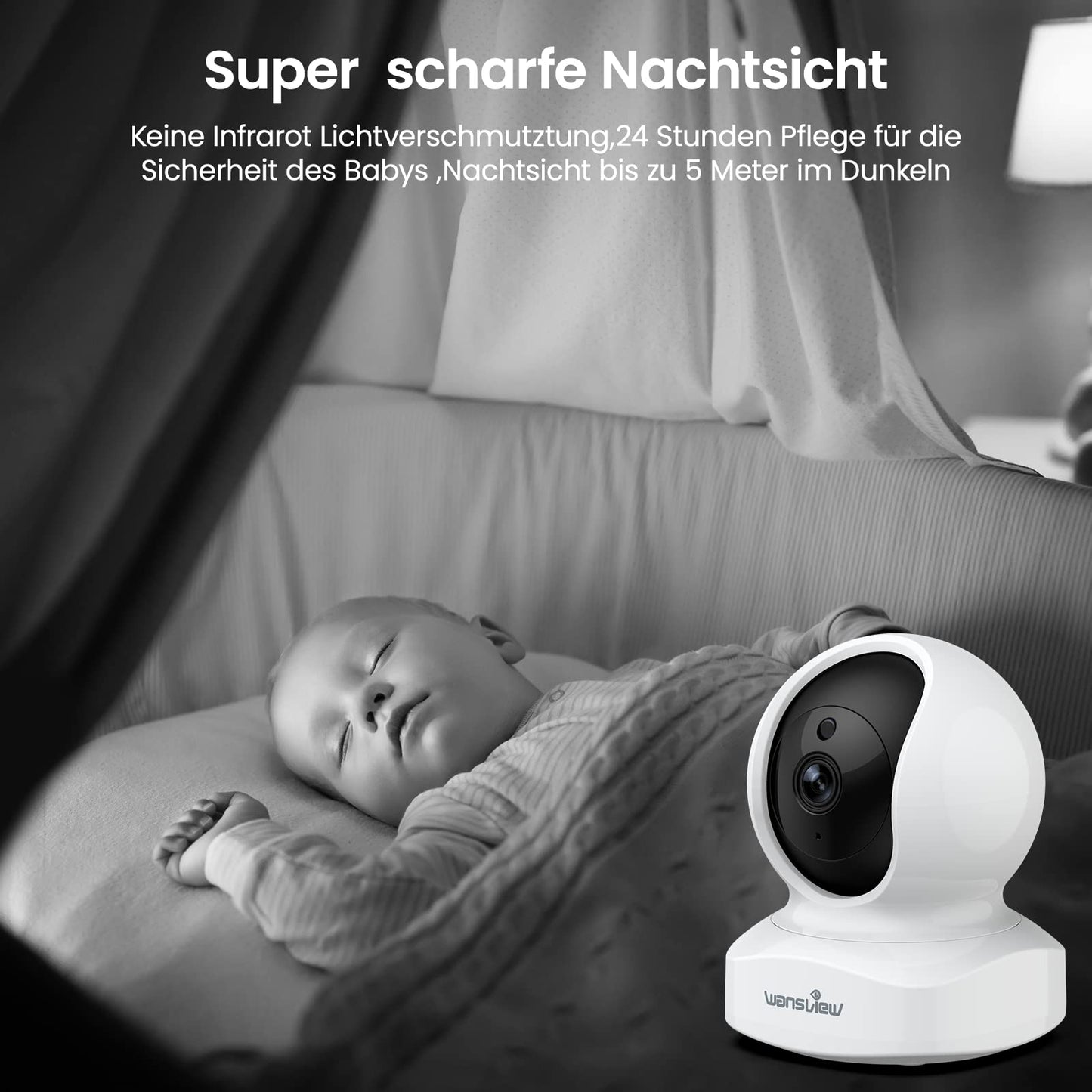 wansview 2K Indoor Surveillance Camera - WiFi IP Camera, 2.4GHz WLAN Camera for Indoor use, Indoor WiFi Camera with 2-way audio, Night Vision for Indoor Camera with motion detection, Q5 White