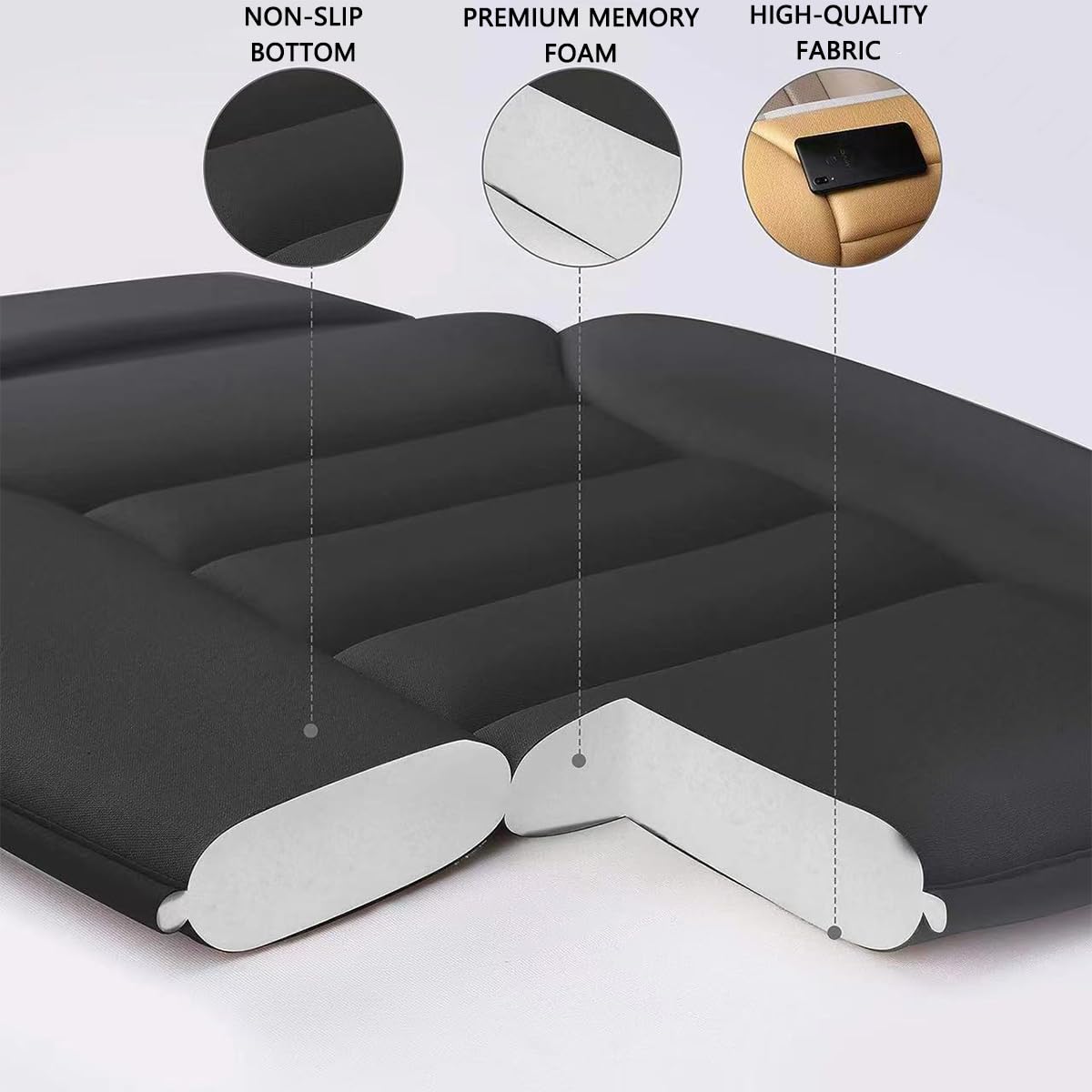 JNNJ 2 Pieces Car Seat Cushion, Soft Non-Slip Auto Seat Cushion, Car Seat Cushion Front Seats Memory Foam Pad, For Car Seat, Office Chair Wheelchair, And All Chairs (Black)