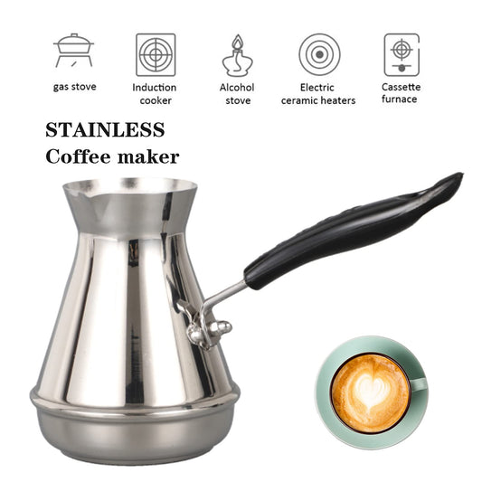 Turkish coffee pot, stainless steel coffee pot with long handle, moka pot for Turkish, Arabic, and Greek coffee, handmade Arabic coffee pot, coffee milk frother (850ml)