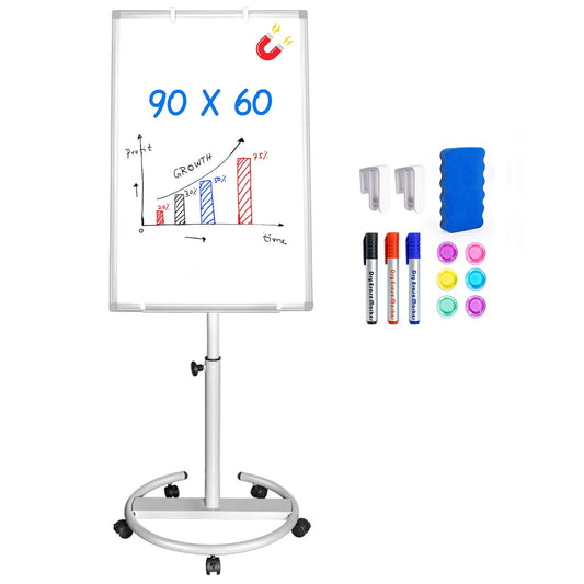 maxtek Flipchart stand, 90x60cm flipcharts whiteboard, aluminum frame hooks move flipchart paper, magnetic writable height adjustable, eraser, markers and magnets.