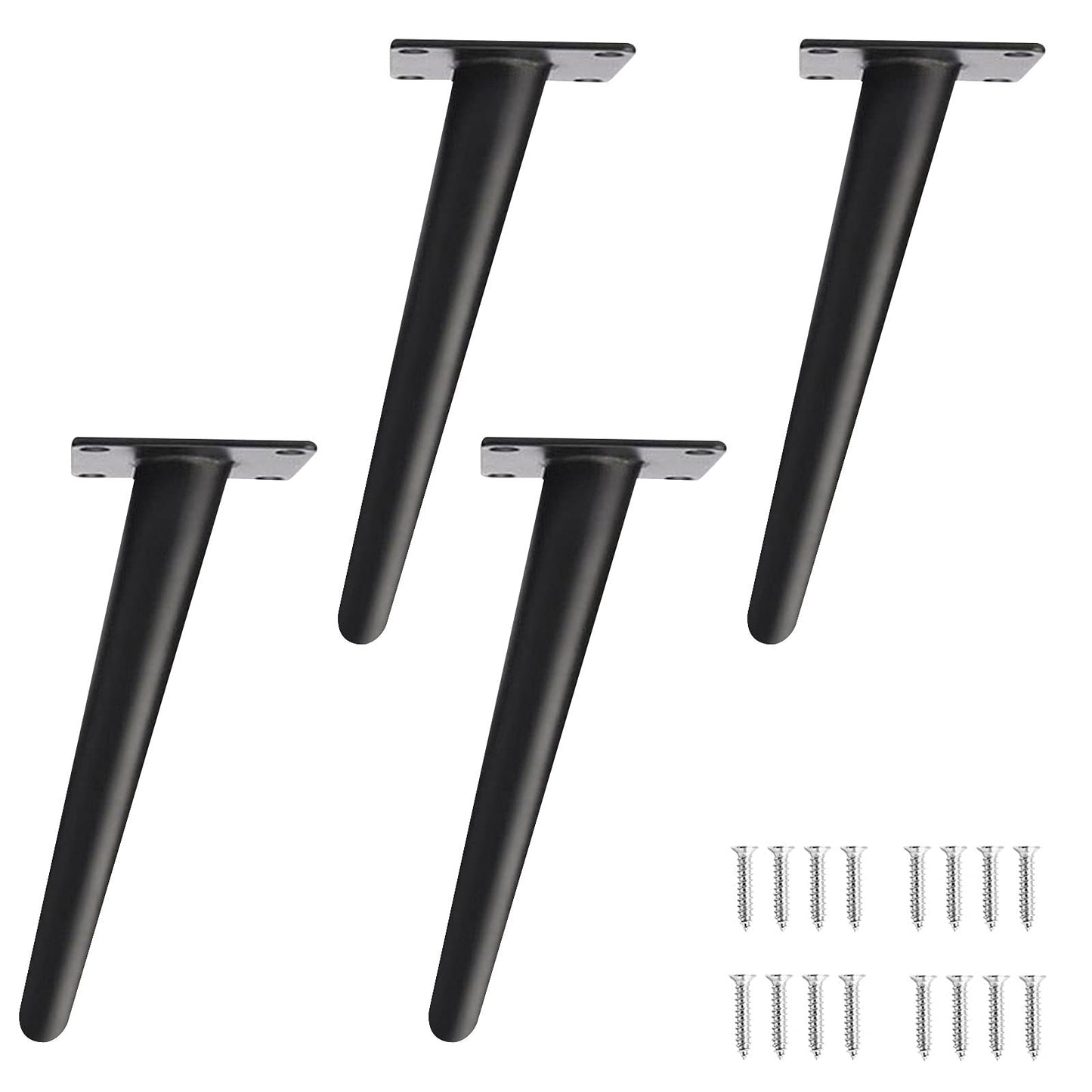 4 pieces Furniture Legs Iron Conical Table Legs Slanted Table Legs Cabinet Legs Sofa Feet Pedestal Metal DIY Furniture Table Frame Furniture feet for coffee table cabinets furniture sofas (25 cm, Black)