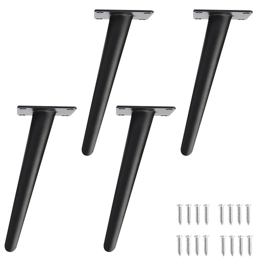 4 pieces Furniture Legs Iron Conical Table Legs Slanted Table Legs Cabinet Legs Sofa Feet Pedestal Metal DIY Furniture Table Frame Furniture feet for coffee table cabinets furniture sofas (25 cm, Black)