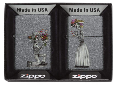 ZIPPO - Day of Dead Skulls 2-piece Set - Iron Stone - Storm lighter, refillable, in a high-quality gift box