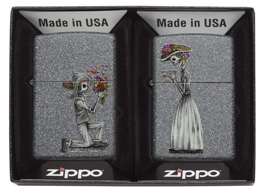 ZIPPO - Day of Dead Skulls 2-piece Set - Iron Stone - Storm lighter, refillable, in a high-quality gift box