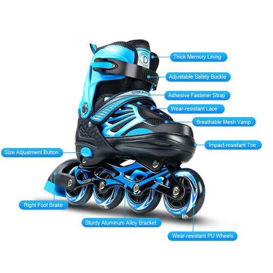 Lixada Inline Skates Kids Adjustable Inline Skates with LED PU Wheels Roller Skates Gift for Kids Teens, Boys Girls Beginners Men Women, Size 28-33/34-37/38-41