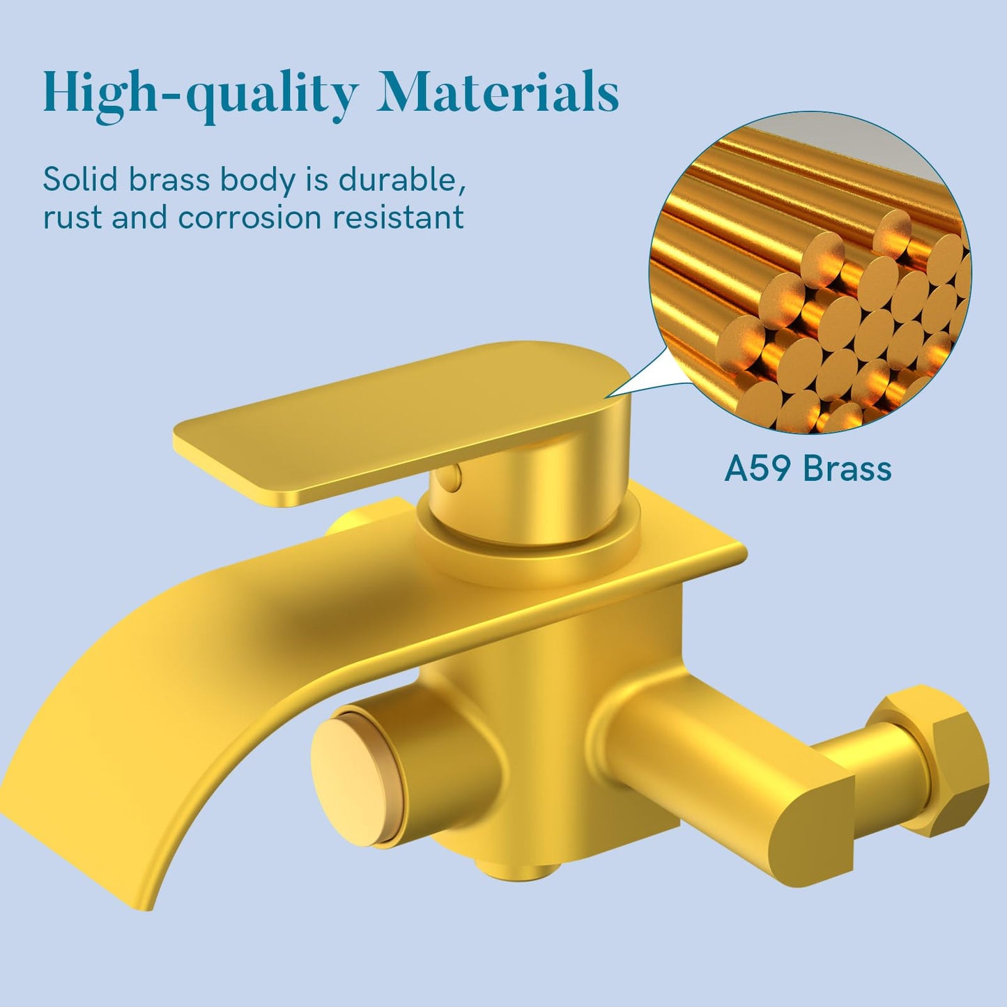 KULACO bathtub faucet waterfall, bathtub faucet mixer with pressure switch, single lever bathtub fixture made of brass, bathroom shower fixture surface-mounted tub faucet for bathroom - chrome
