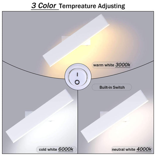 Lightsjoy LED Wall Light Indoor Modern Wall Lamp Hallway Wall Lighting 3 Color Temperatures with Switch 350° for Living Room Bedroom Kids Room etc. White