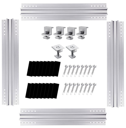 Solar Panel Mounting Kit, 400X400 Aluminum Solar Panel Mounting, with 4 Solar Panel Z Brackets and 2 Mid Clamps (30mm), Mounting Rail x 4 for 1 x Solar Panel