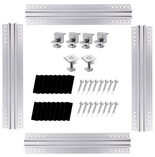 Solar Panel Mounting Kit, 400X400 Aluminum Solar Panel Mounting, with 4 Solar Panel Z Brackets and 2 Mid Clamps (30mm), Mounting Rail x 4 for 1 x Solar Panel