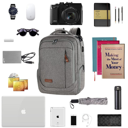 KROSER Laptop Backpack Schoolbag 17.3 Inch Travel Backpack Carry-on Daypack Water-Resistant Multifunction Laptop Bag for Business/School/Travel/Women/Men-Gray